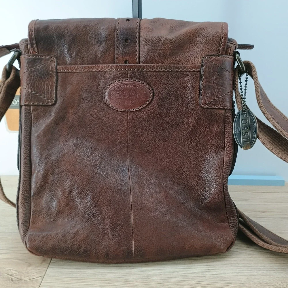 Fossil Max LTR City Bag MBG1311 Brown Distressed Leather Messenger Crossbody